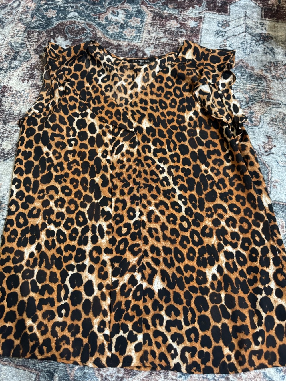 Express Leopard Print Ruffle Sleeve Camisole - Brown & Black